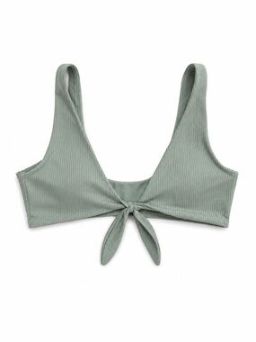 Ribbed Front-Tie Bikini Top in Sage Green